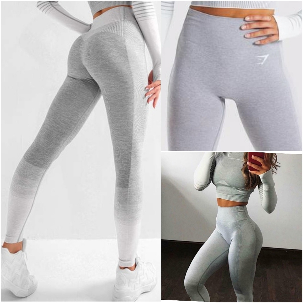 Gymshark Amplify Ombré High Waisted Seamless Leggings Light Gray Ivory White XS